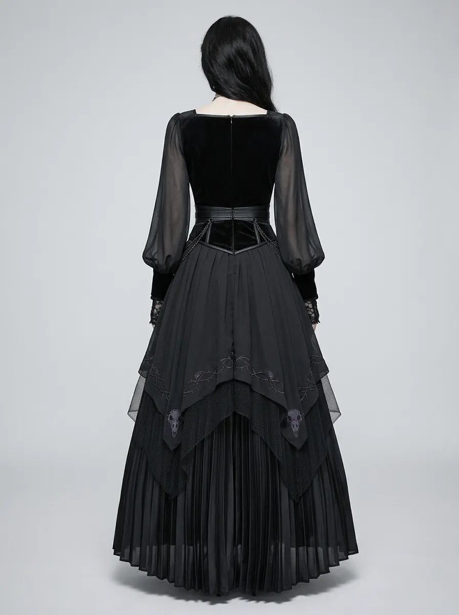 Victorian-Inspired Skull Thorn Embroidered Finish Women's Gothic Dress