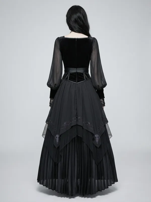 Victorian-Inspired Skull Thorn Embroidered Finish Women's Gothic Dress