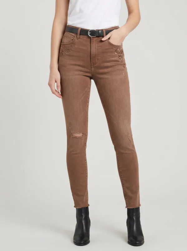 Women's Floral Embroidered Distressed Graphic Slim Jeans