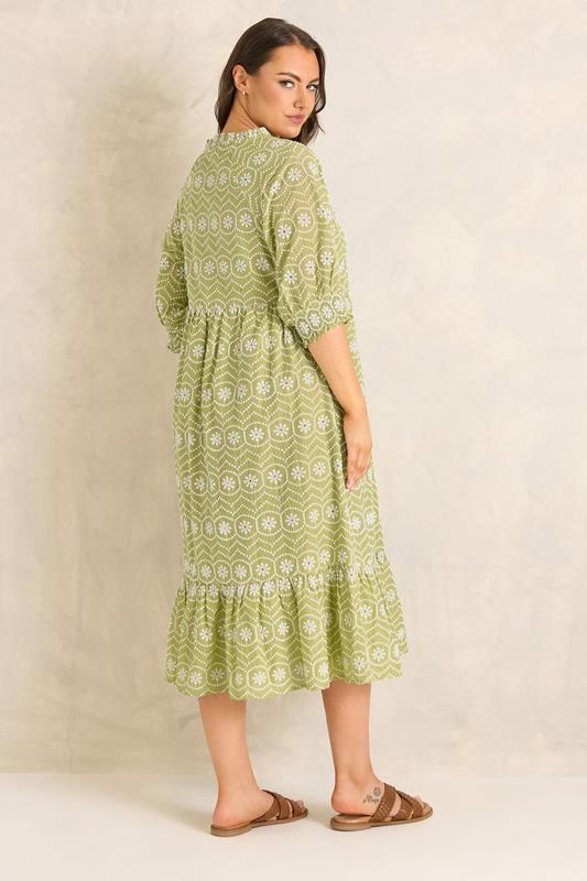 Green Tie Neck Broderie Cotton Maxi Dress detail 3