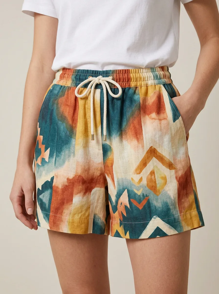 Women's Boho Style Geometric Watercolor Printed Shorts