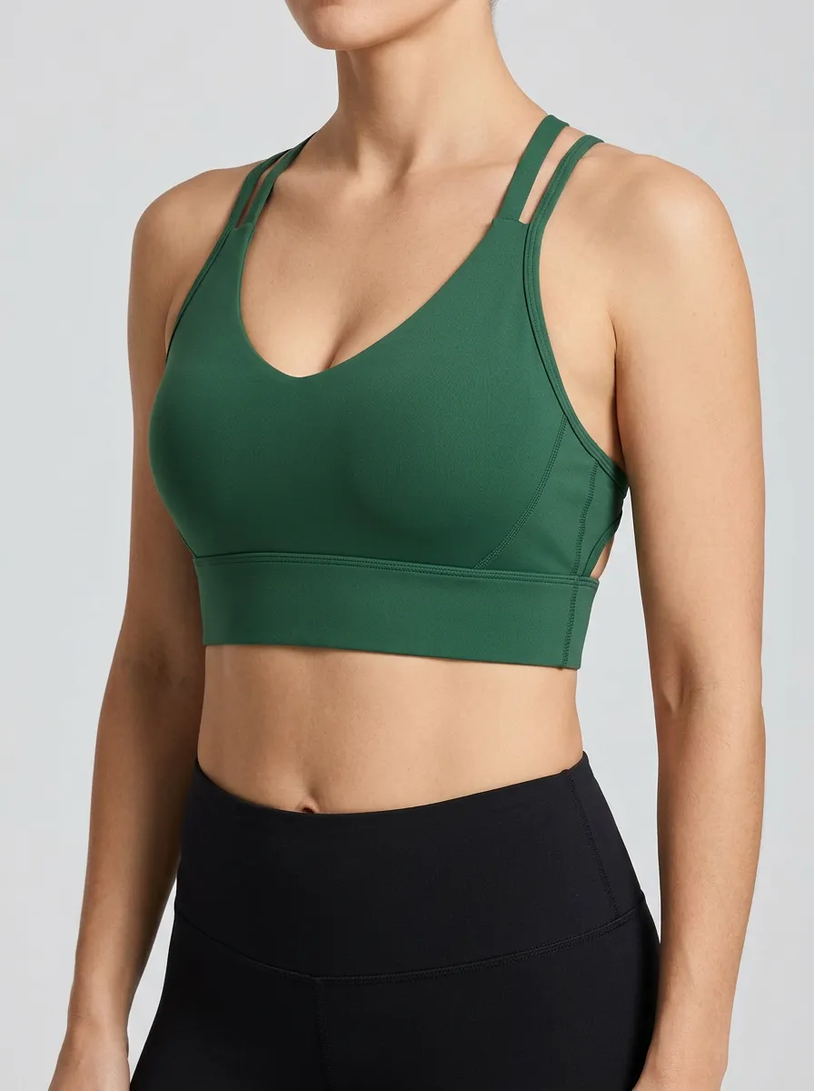 Women's V Neck Double Strap Sports Bra