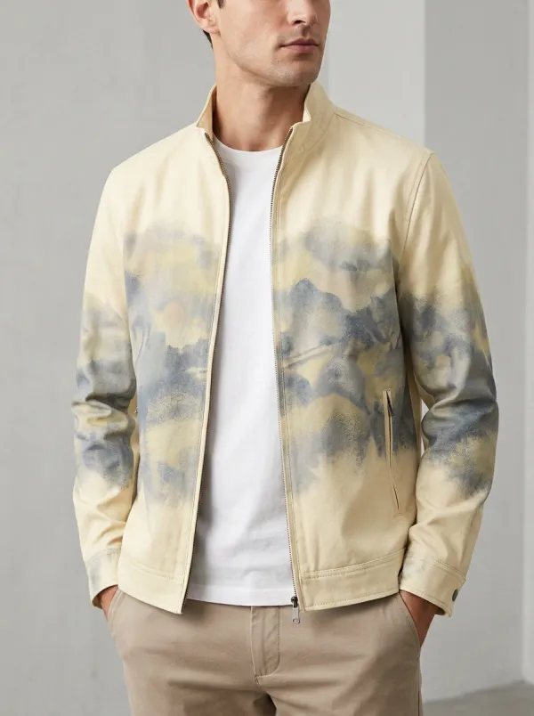 Abstract Print Stand Collar Zip-Up Jacket