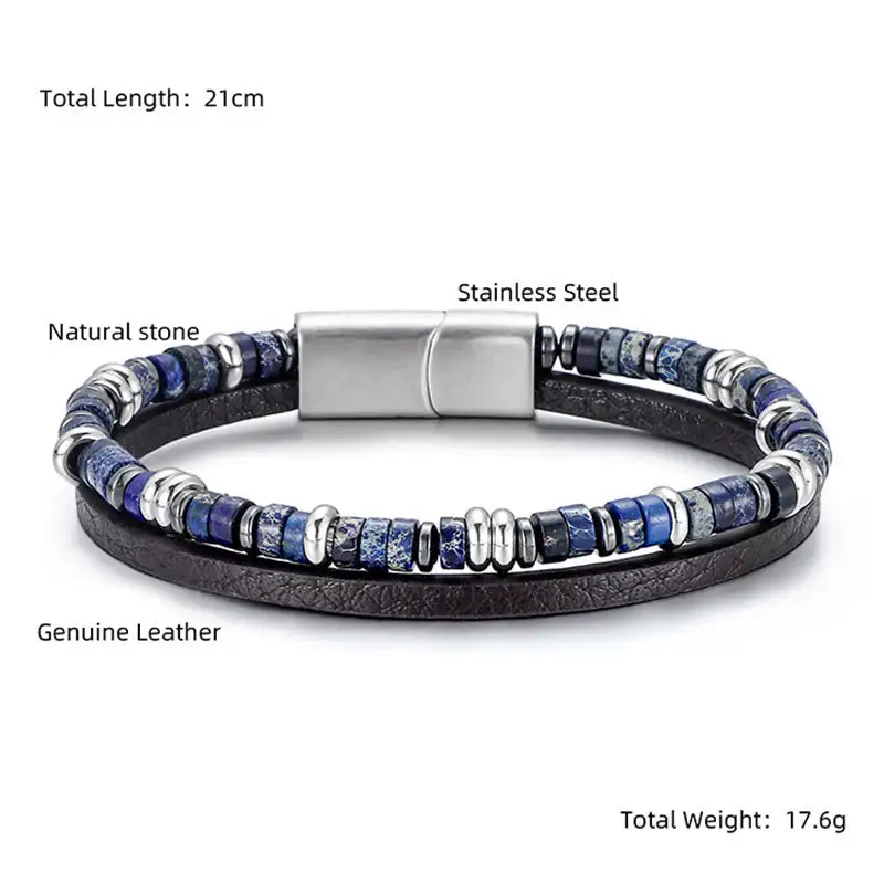 Lapis Lazuli Tiger Eye Bead Leather Bracelet