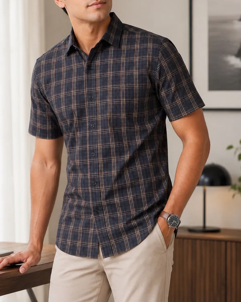 Windowpane Check Checked Regular Fit Men's Formal Shirt