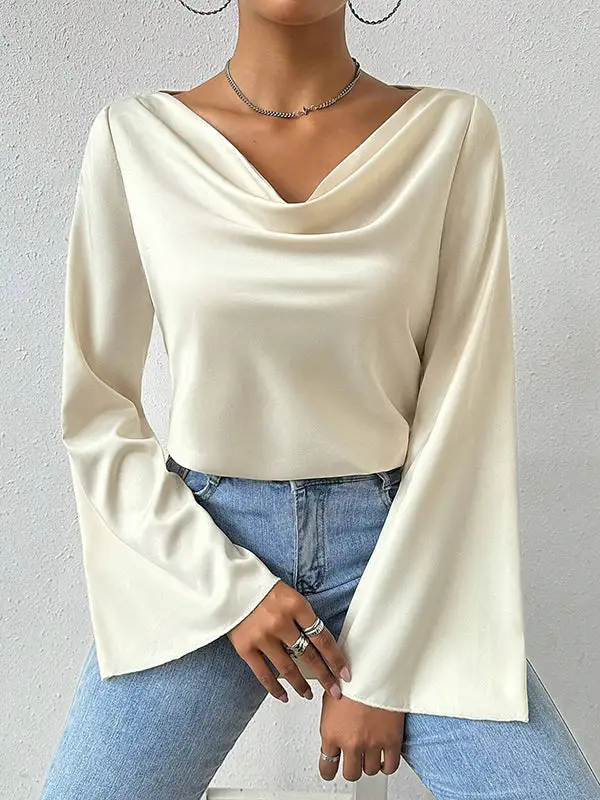 Long Sleeve Relaxed Draped Collar T-Shirt