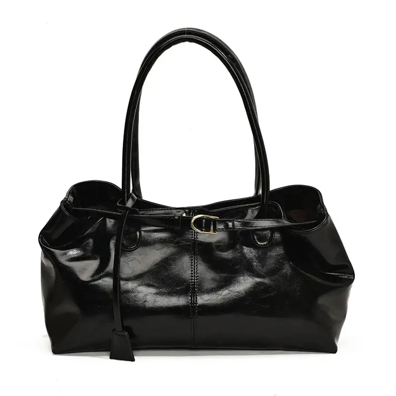 Chic Glossy Chocolate Brown Shoulder Bag