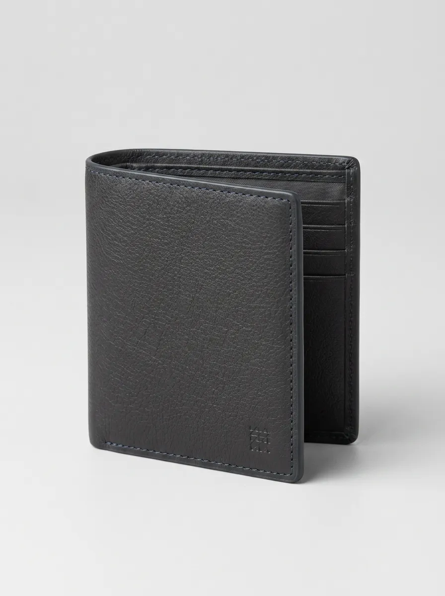 Men's Minimalist Black Textured Leather Bifold Wallet