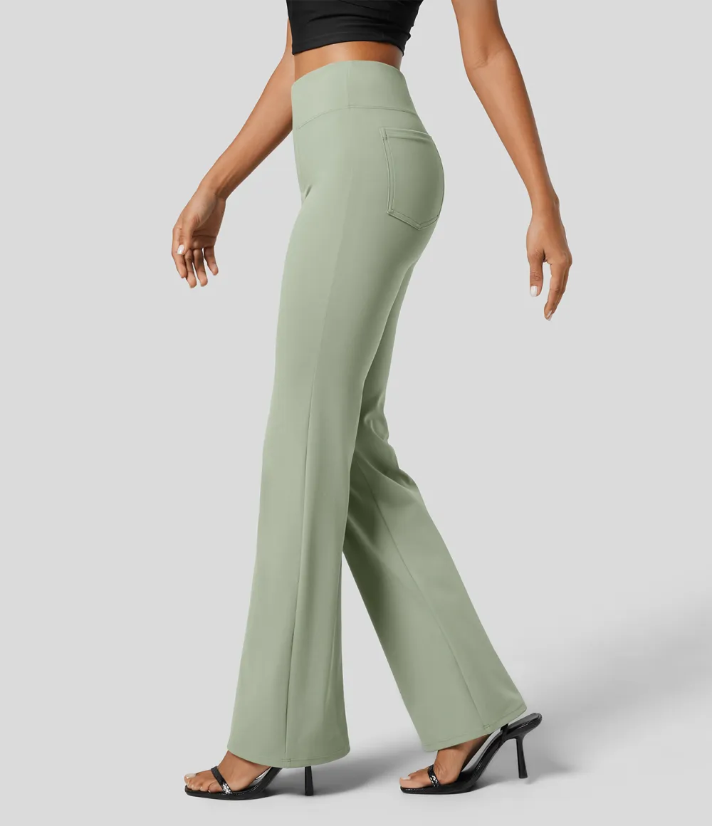  High Waisted Back Side Pocket Slight Flare Work Pants