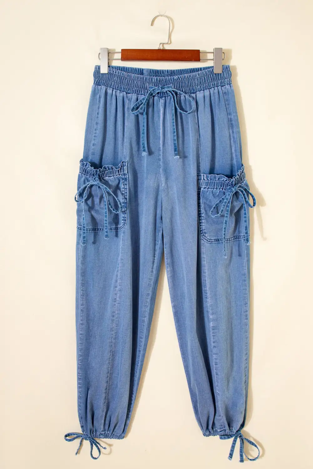 Beau Drawstring Elastic Waist Pocketed Loose Denim Pants