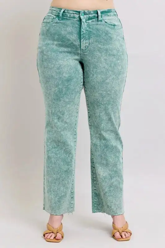 High Waist Garment Dyed Raw Hem Denim Jeans