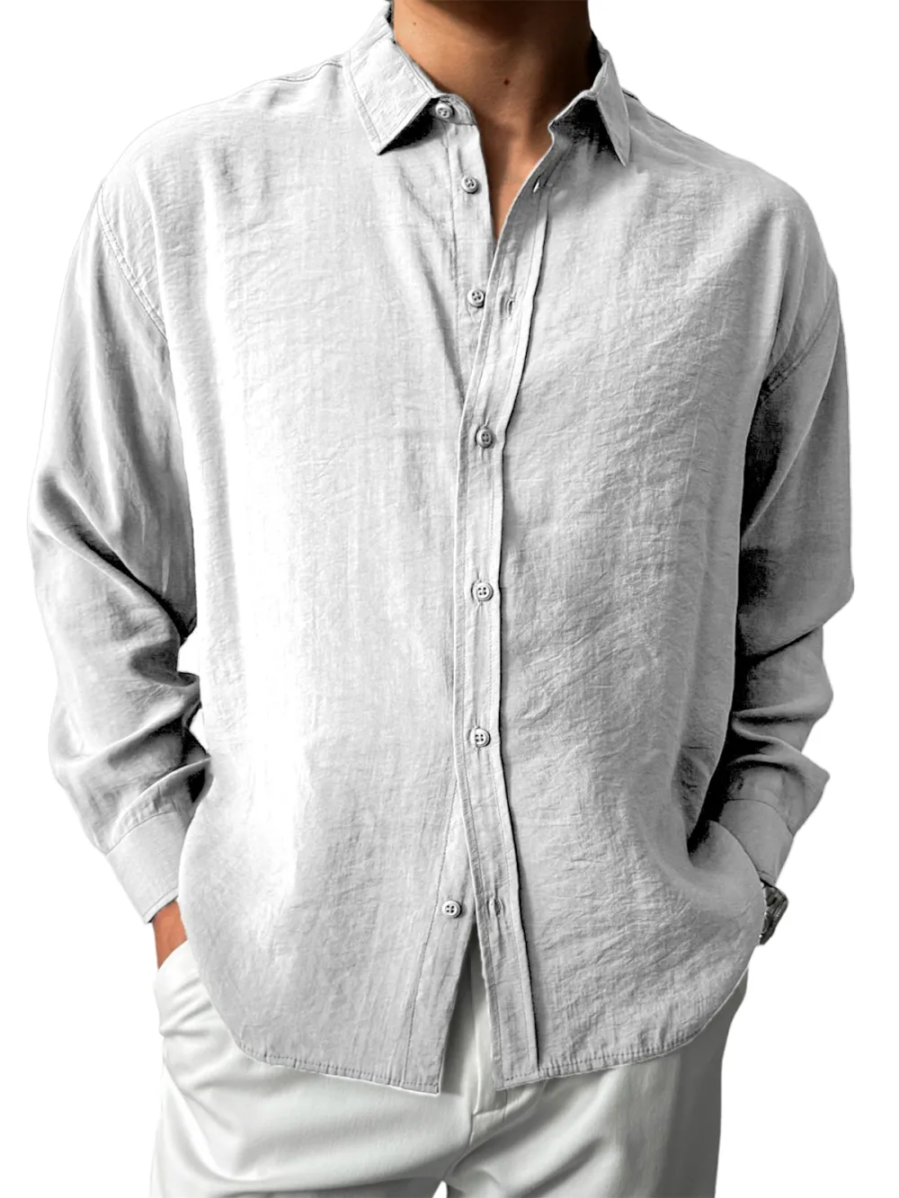Easy Fit Long Sleeve Button Front Shirt