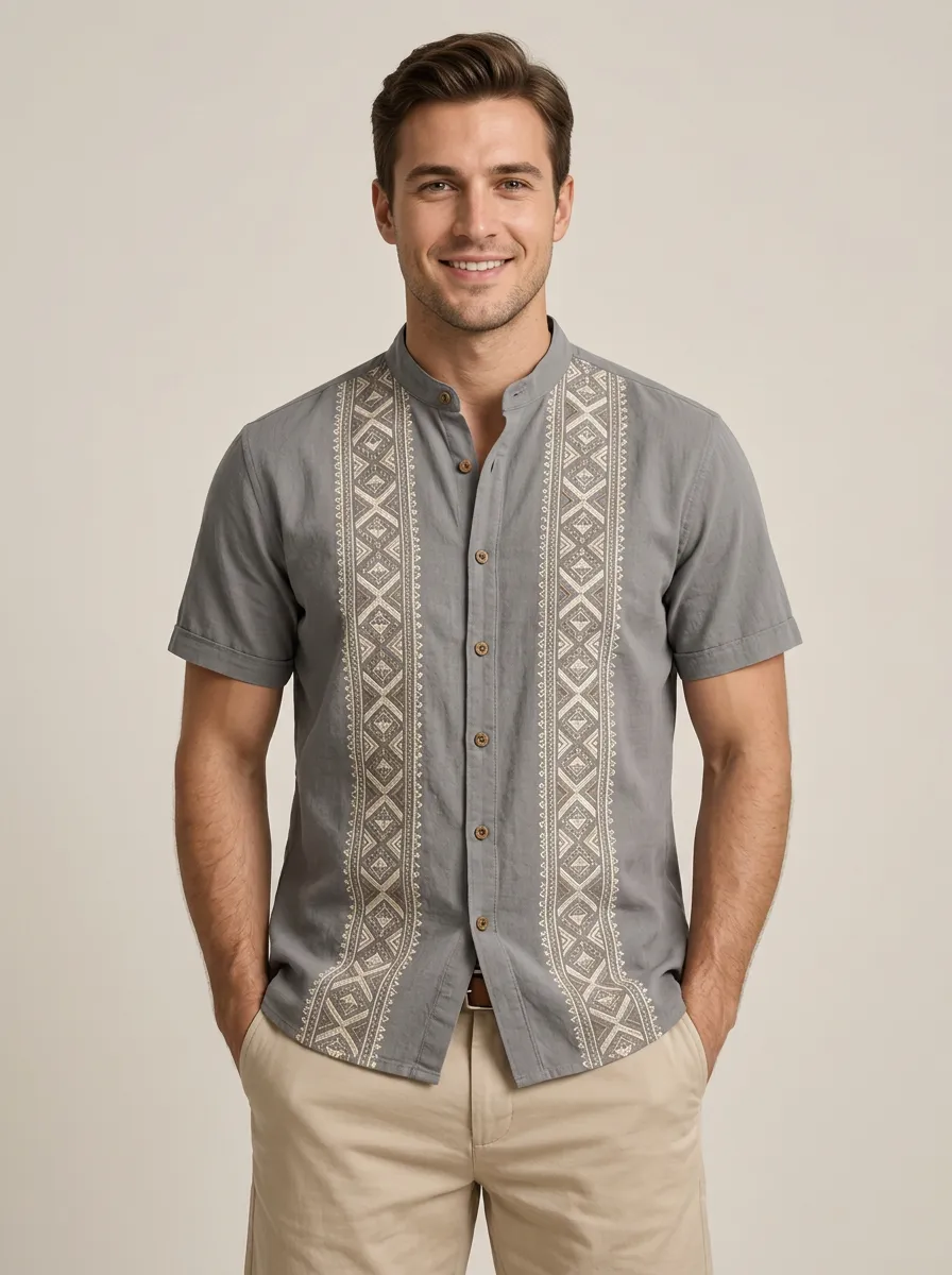 Men's Casual Geometric Folk Printed Shirt