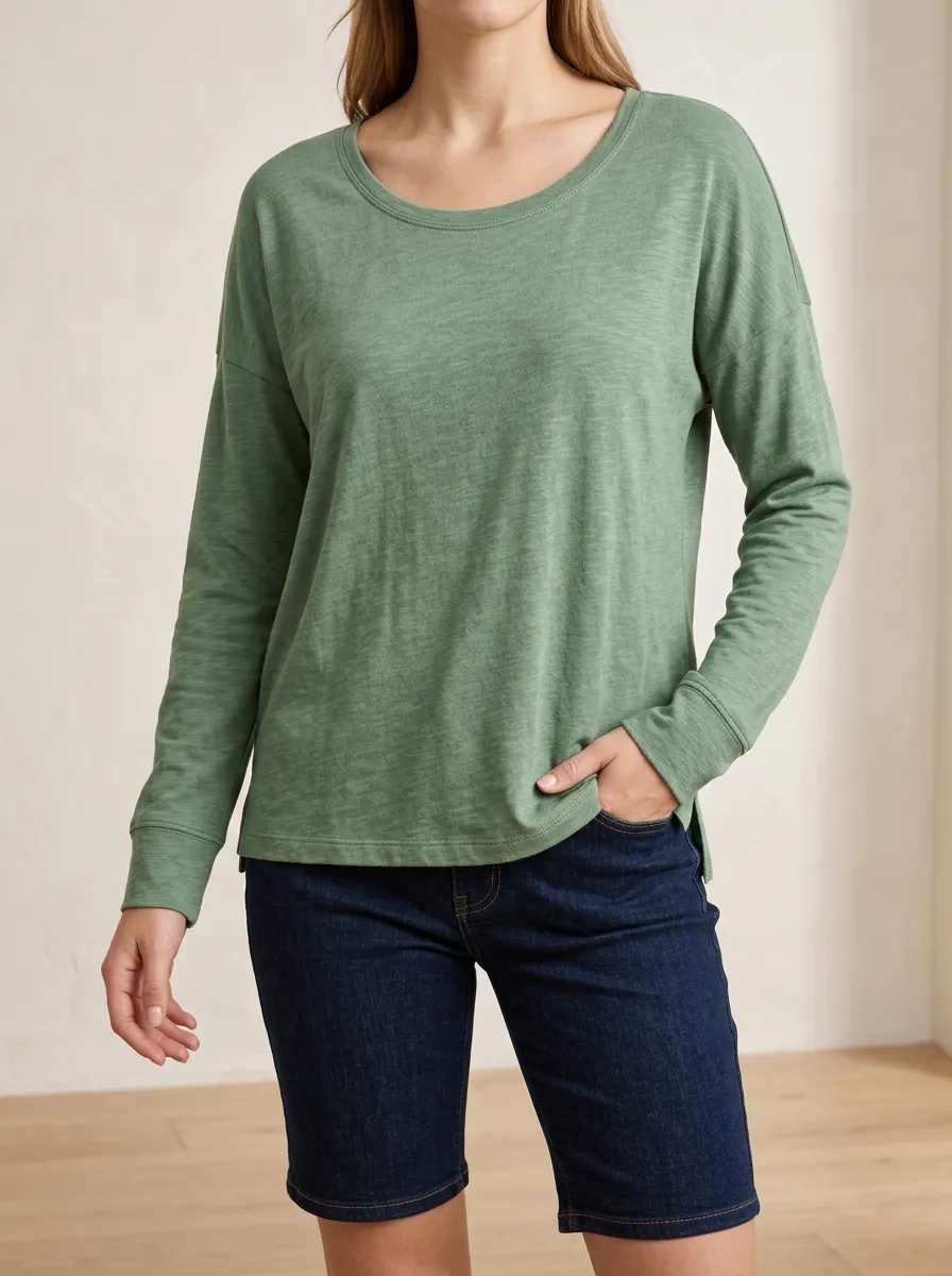 Casual Style Crew Neck Ribbed Texture Women's Long Sleeve Tee