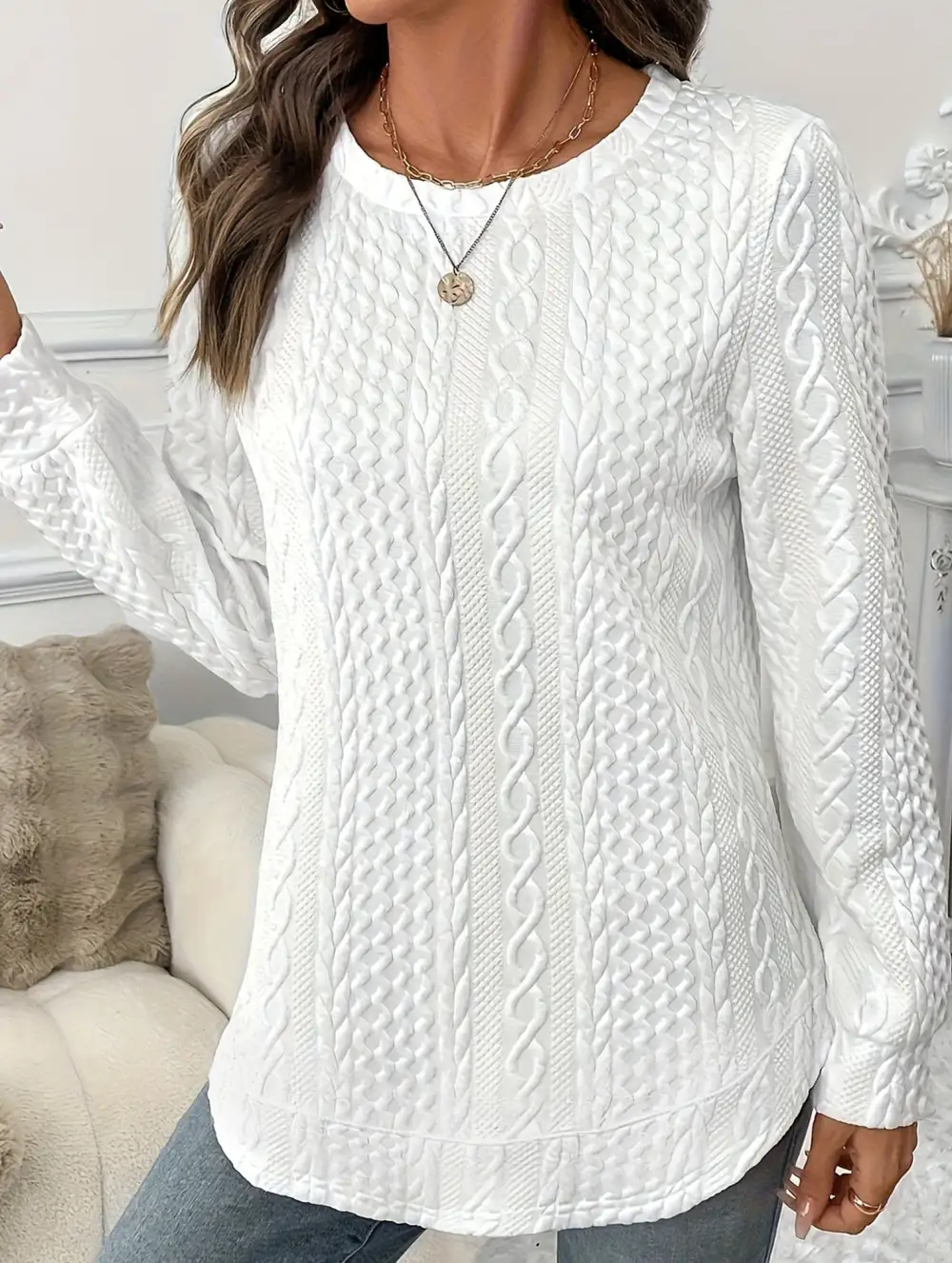 Textured Loose Fitting Drop Shoulder Sweatshirt