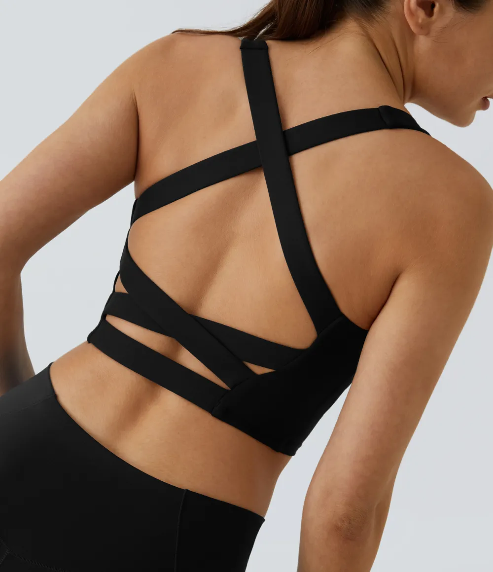 Softlyzero Airy Square Neck Backless Crisscross Cropped Cool Touch Yoga Tank Top-UPF50+