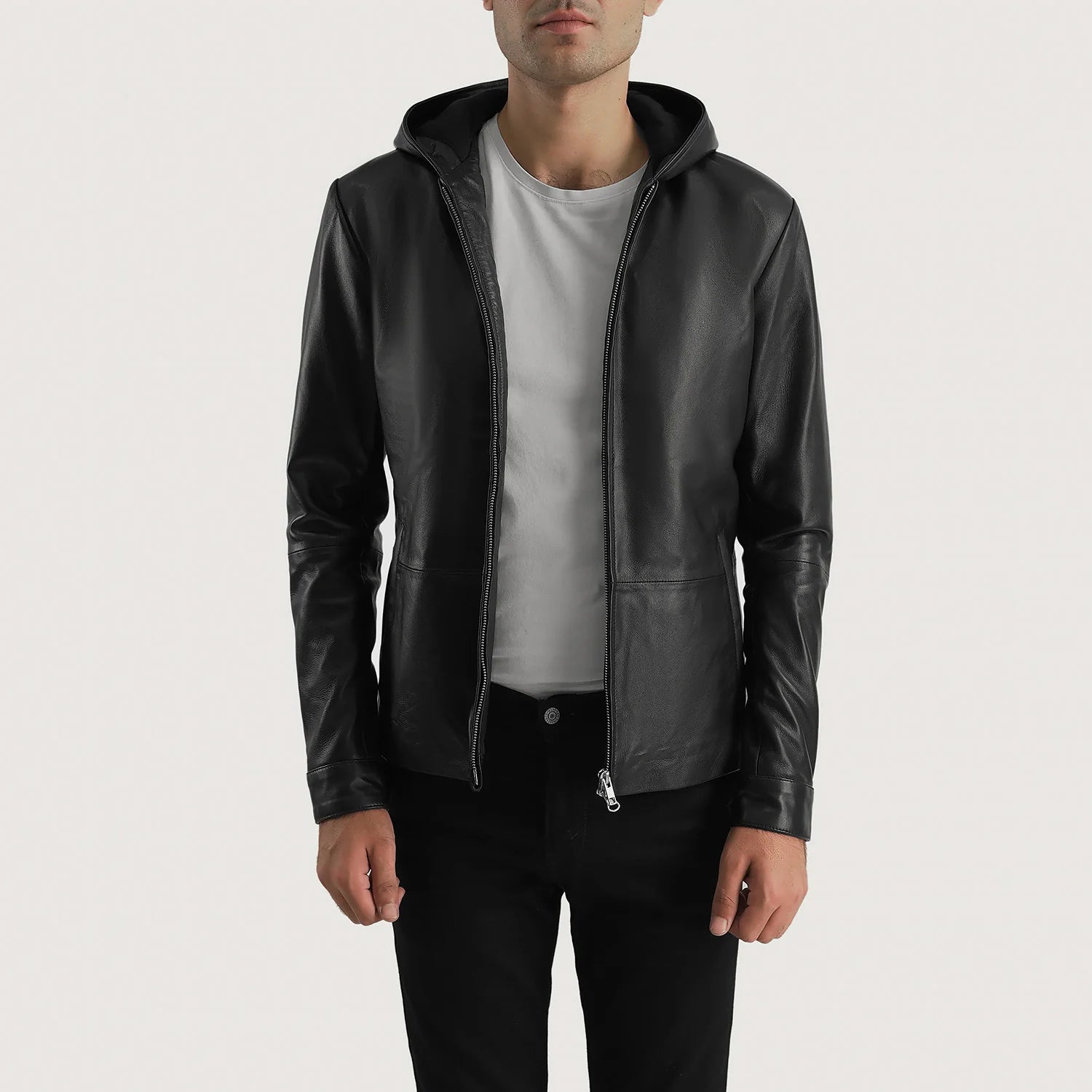 Men's Classic Hooded Leather Jacket