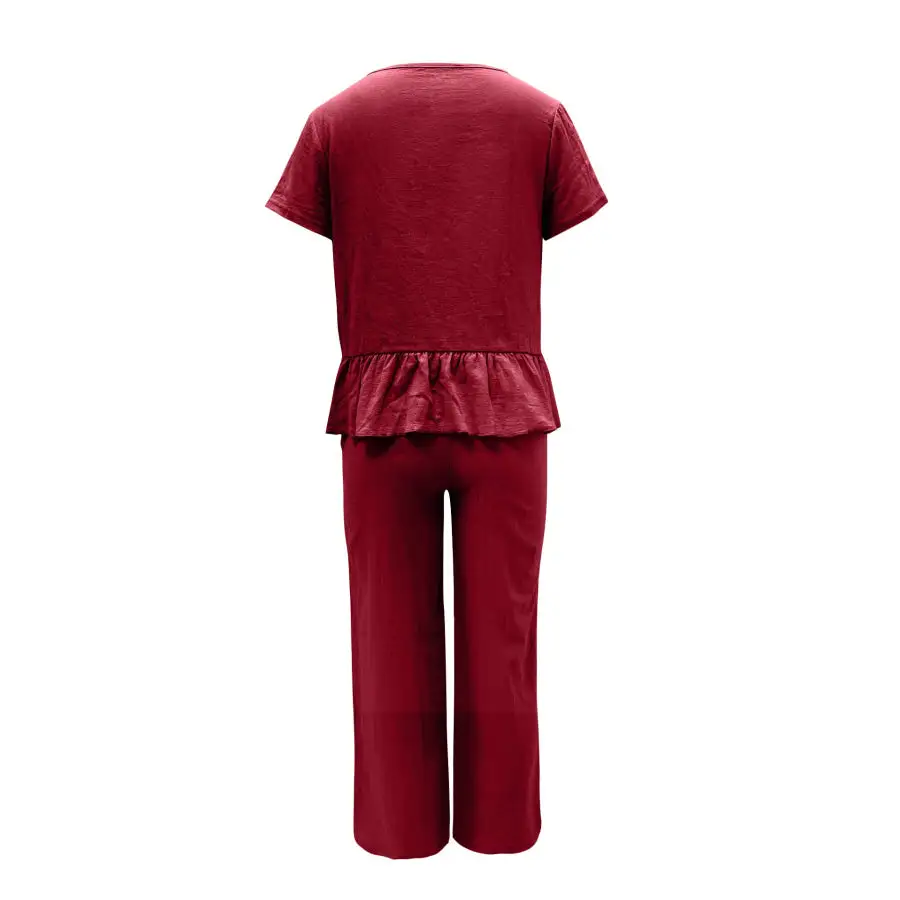 Peplum Round Neck Short Sleeve Top and Pants Set