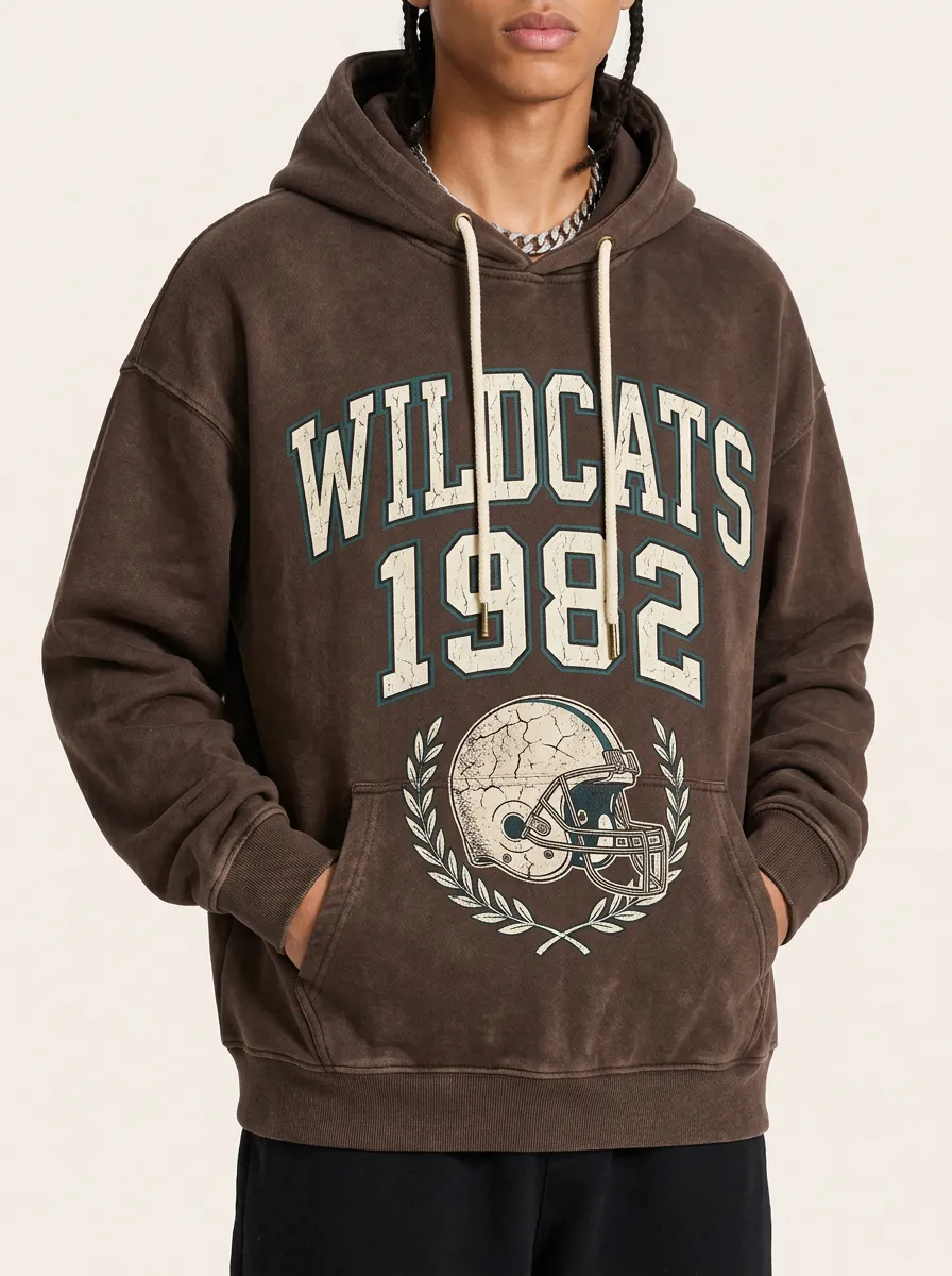 Men's Wildcats 1982 Football Helmet Graphic Printed Hoodie