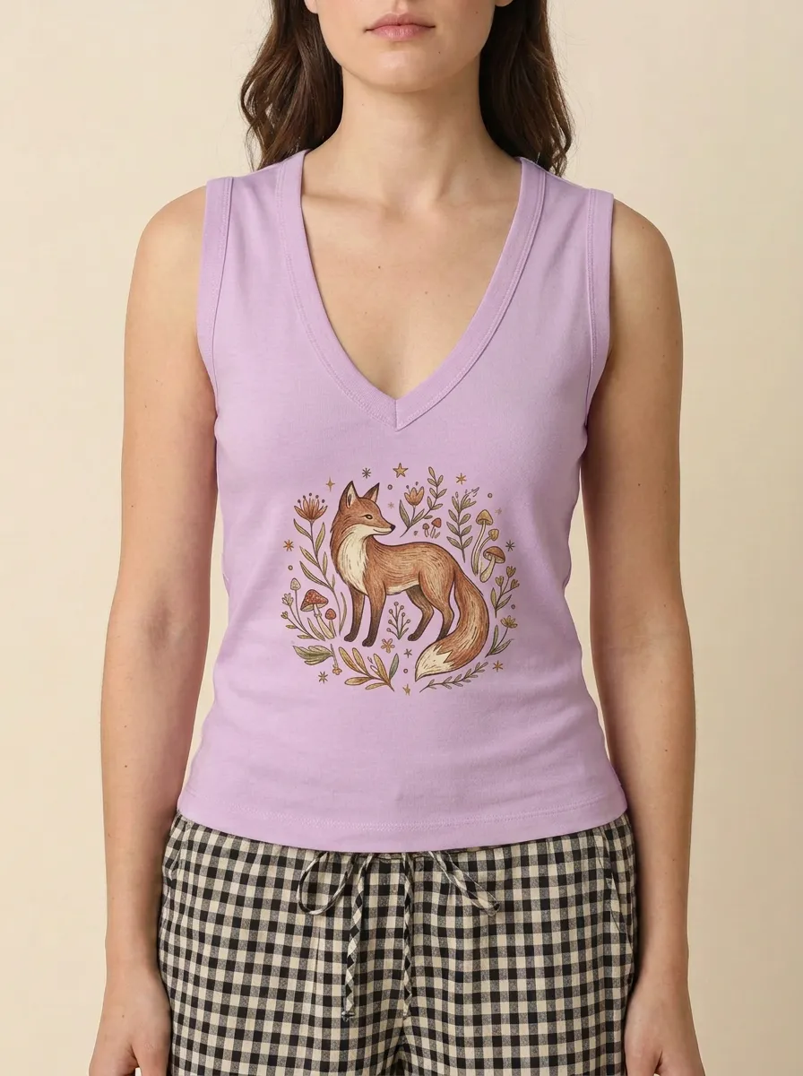 Women's Nature Woodland Fox Mushroom Graphic Tank Top