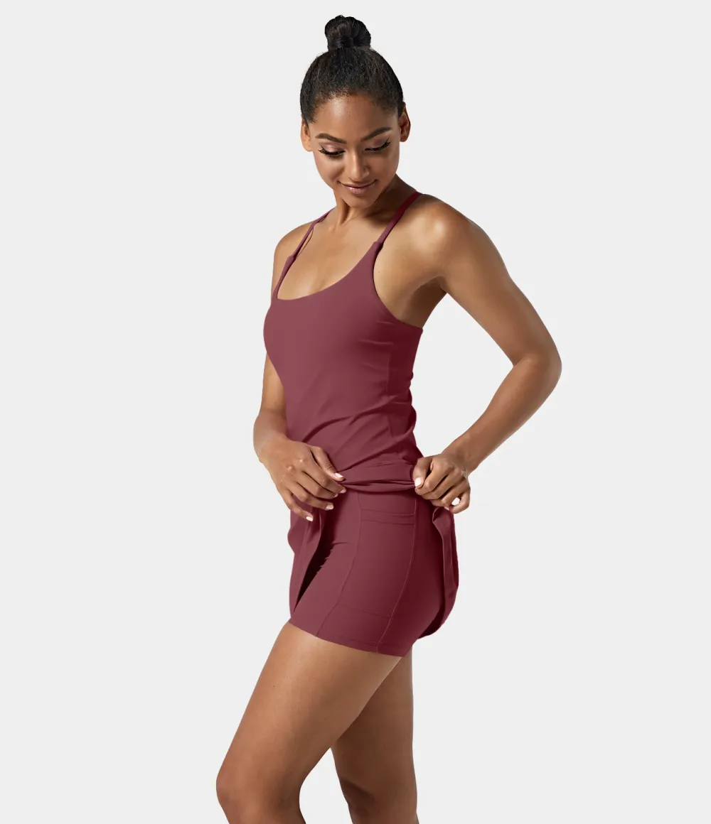Softlyzero Airy Backless Cut Out 2-in-1 Pocket Cool Touch Mini Activity Dress