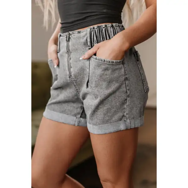 Cuffed Pocketed Denim Shorts