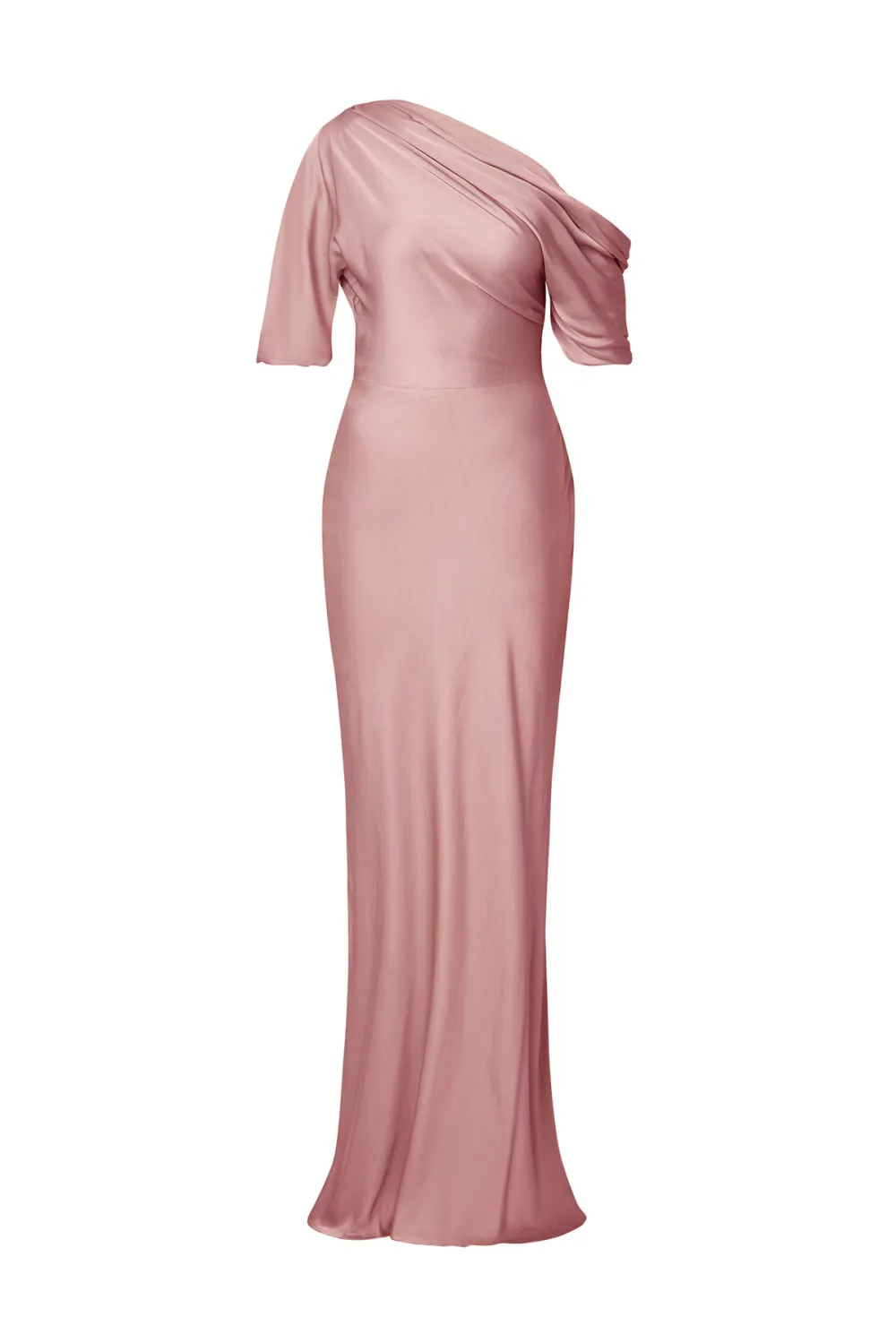 Asymmetrical Shoulder Satin Maxi Dress