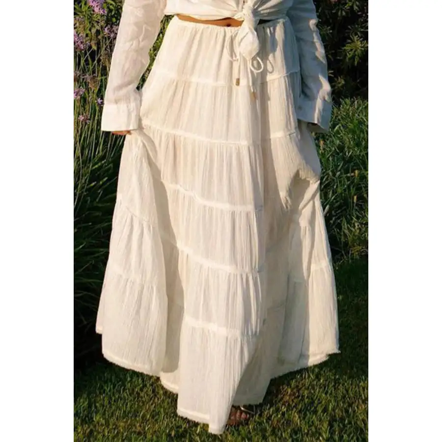 Bohemian Tiered Maxi Skirt with Drawstring Waist