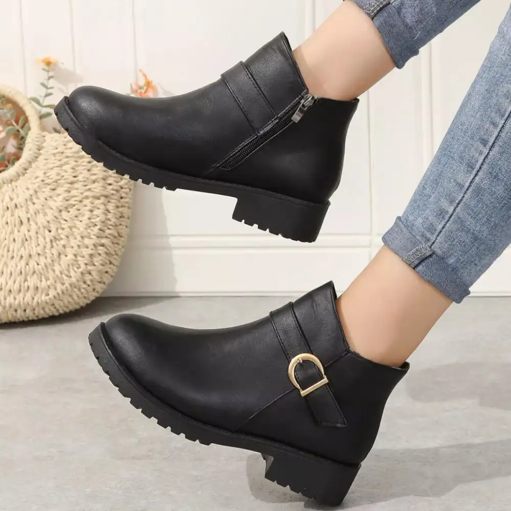 Modern Round Toe Block Heel Boots