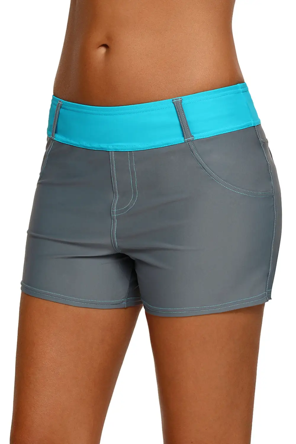 Swimwear Coral Waistband Faux Denim Sports Shorts