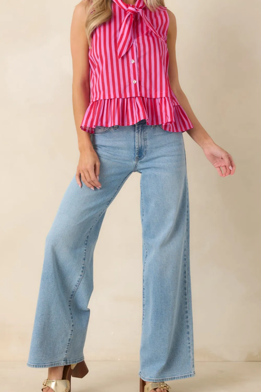 Light Wash Cotton Wide Leg Jeans
