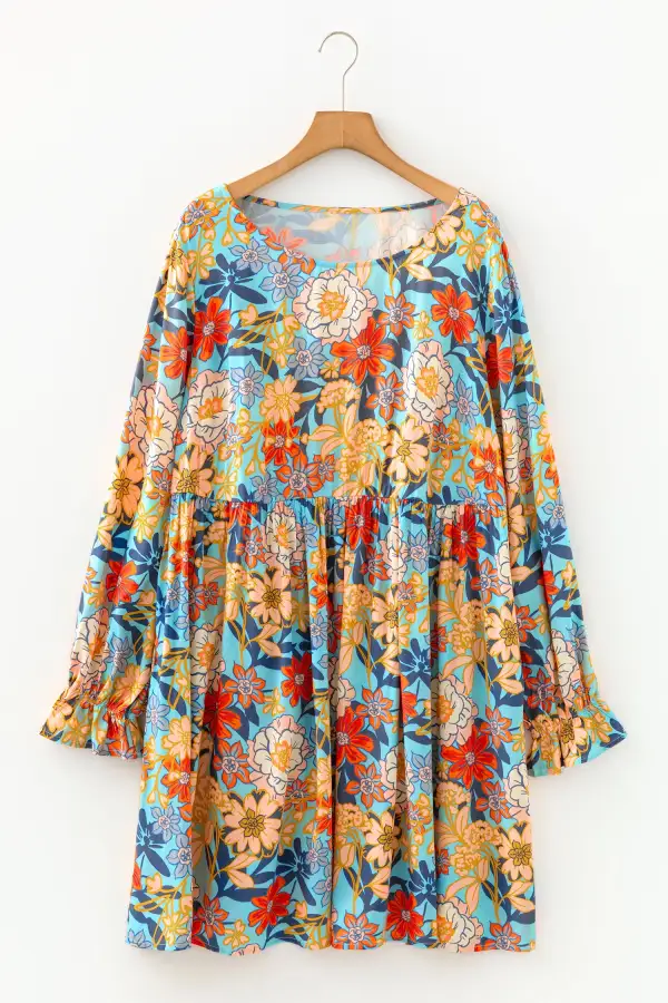 Women's Floral Print Long Sleeve Mini Dress