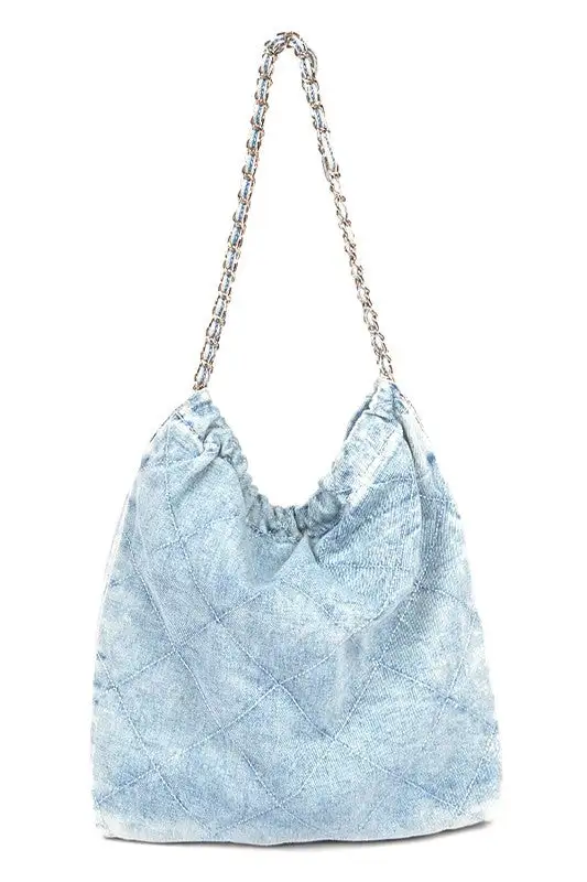 Denim Quilted Shoulder Bag