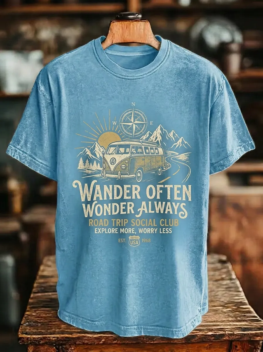 Unisex Wander Often Camper Van Mountain Printed T-shirt