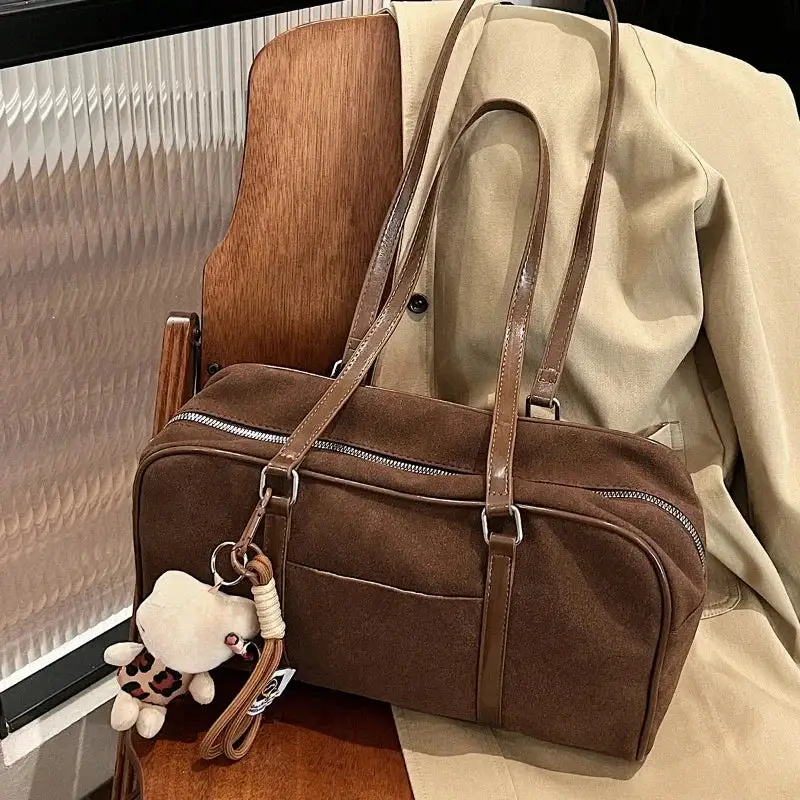 Elegant Faux Suede Saddle Bag Minimalist Shoulder