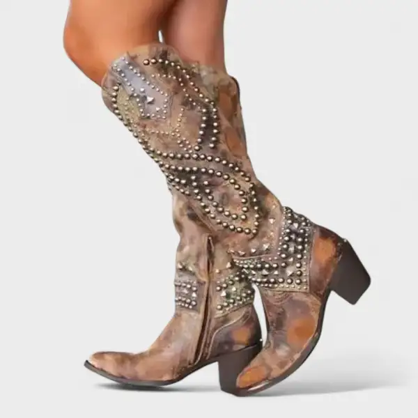 Leather Western Knee High Knee High Boots
