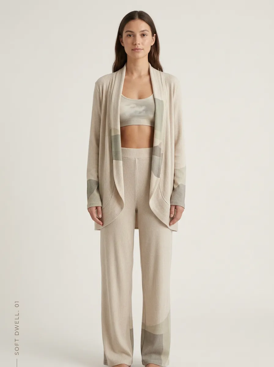 Ribbed Colorblock Cardigan Lounge Set