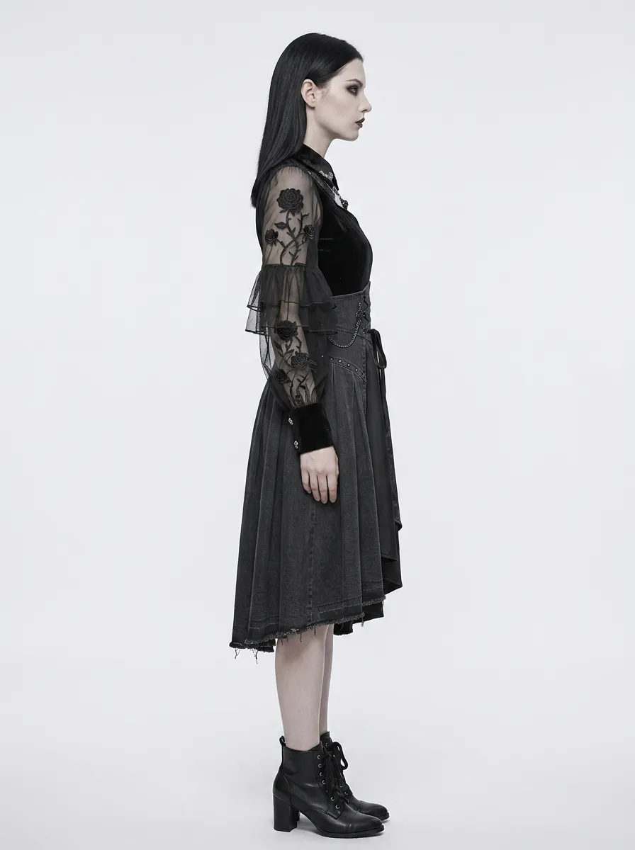 Women's Gothic Rose Lace Sheer Sleeve Printed Top