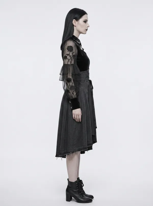 Women's Gothic Rose Lace Sheer Sleeve Printed Top