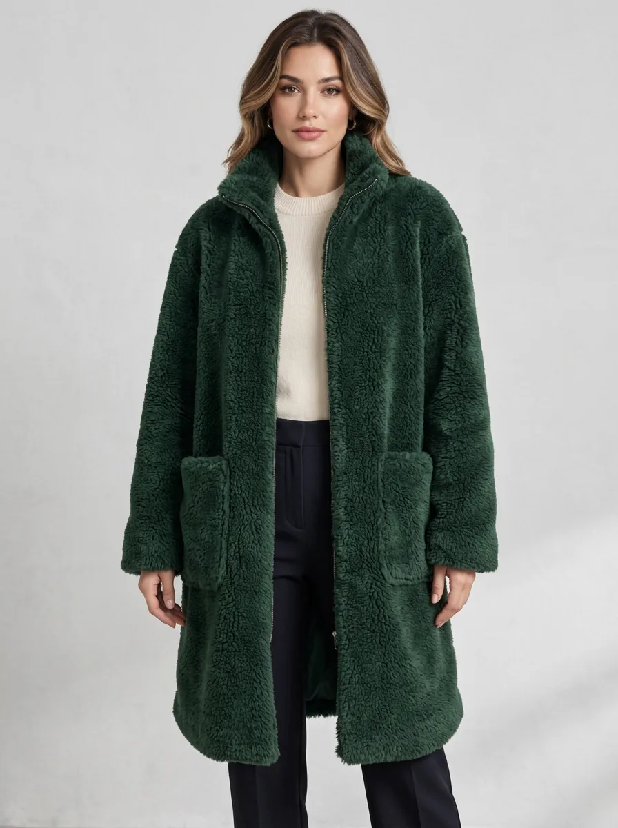 Women's Faux Shearling Shearling Style Teddy Fleece Zip Front Coat