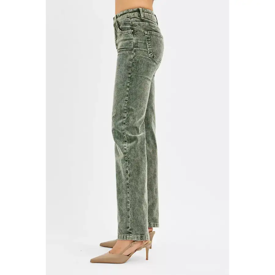 Casual Risen Tummy Control Mid Rise Straight Leg Corduroy Pants