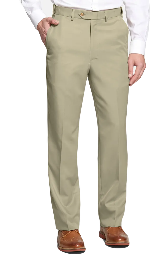 Easy Care Microfiber Performance Flat Front Pleated Front Regular Rise Trousers