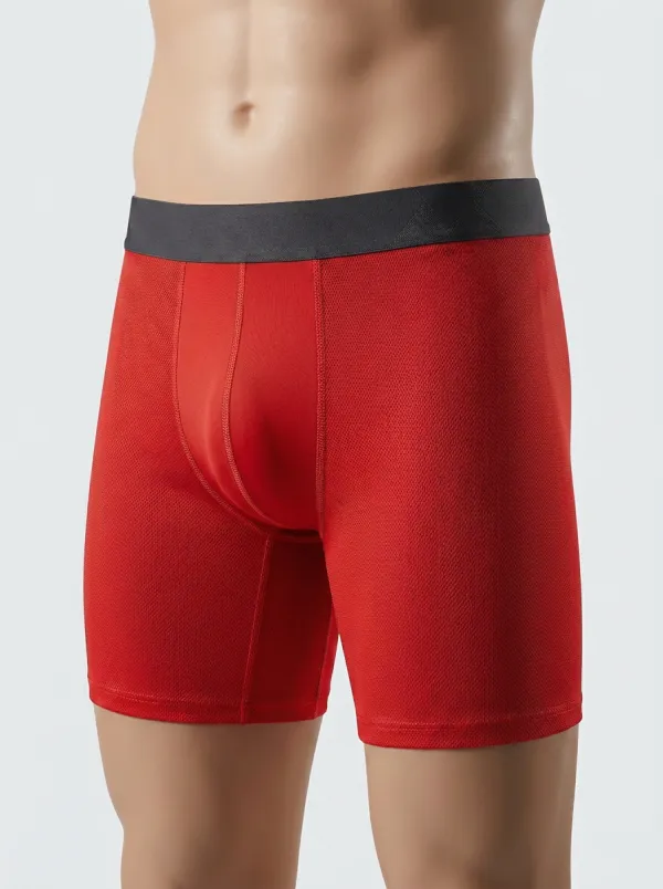 Men's Athletic Performance Solid Grey Mesh Printed Boxer Briefs