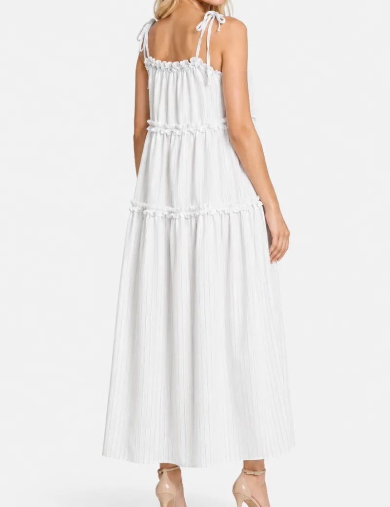 D Appliqu Solid Color Tiered Hem Maxi Dress
