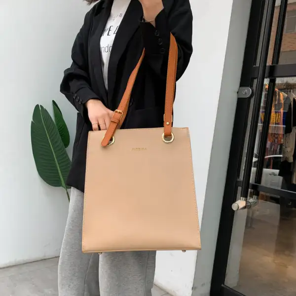 Durable PU Tote Bag Square Vertical Zipper Everyday