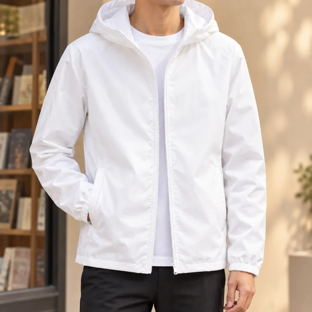 Hooded Woven Zip-Front Jacket