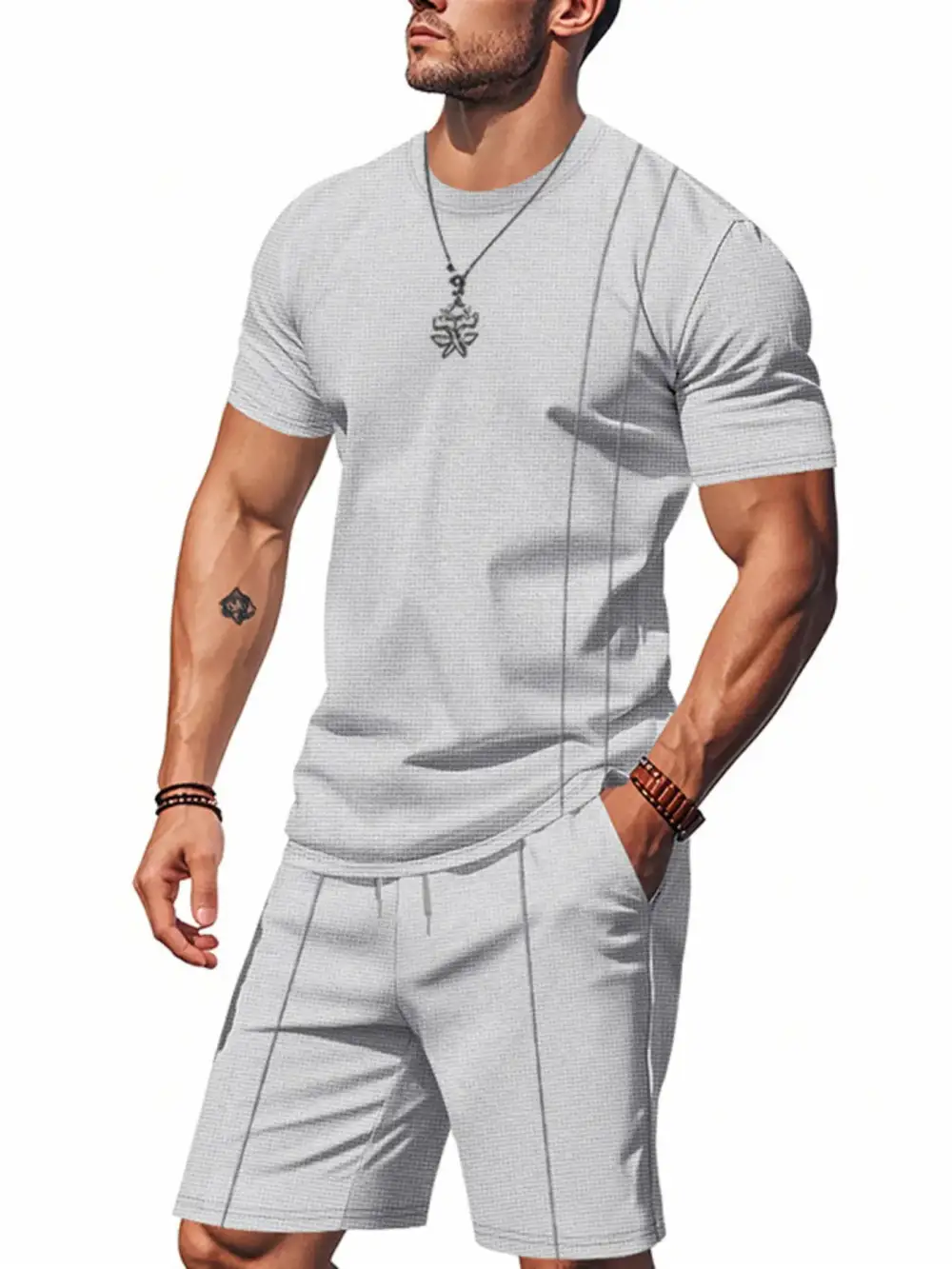 Short Sleeve Round Neck Top And Shorts Set