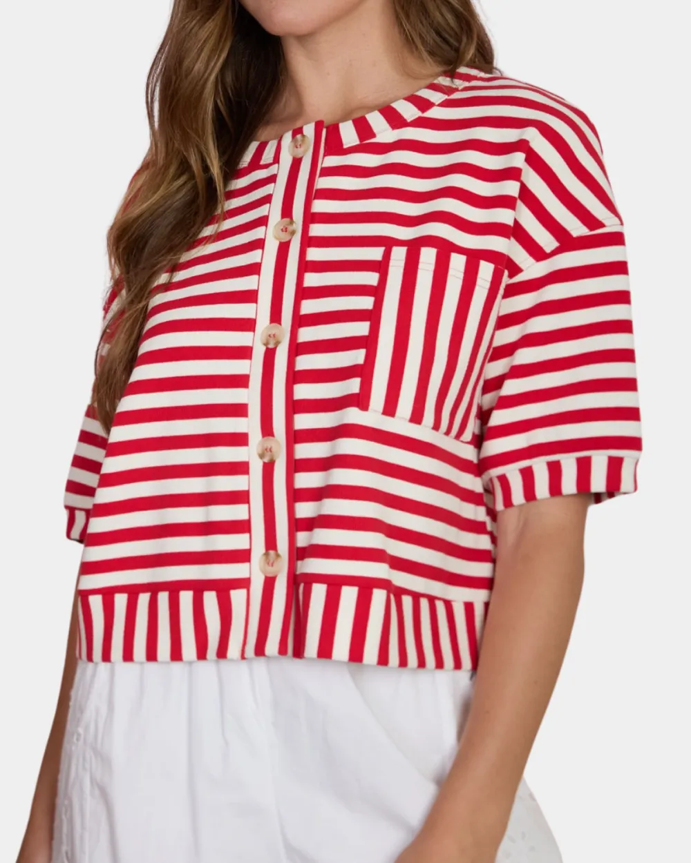 Relaxed Button Front Stripe Top