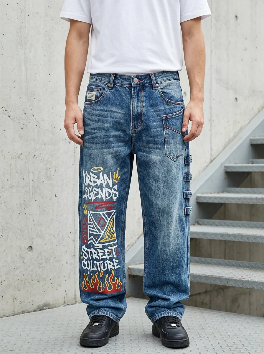Unisex Art-Inspired Streetwear Graffiti Jeans