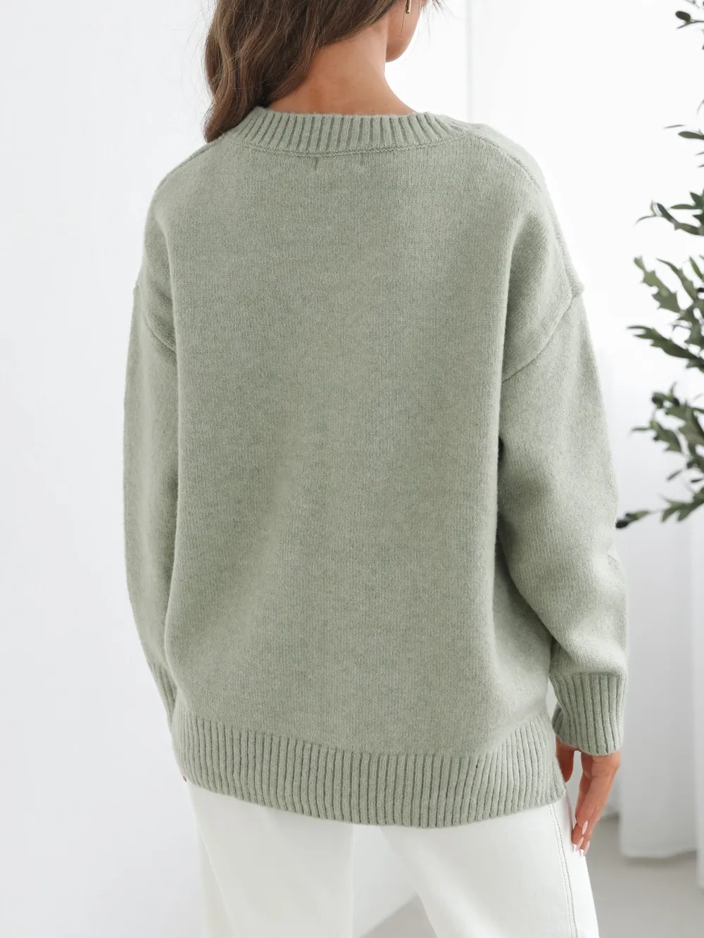 Casual Style Crew Neck Knit